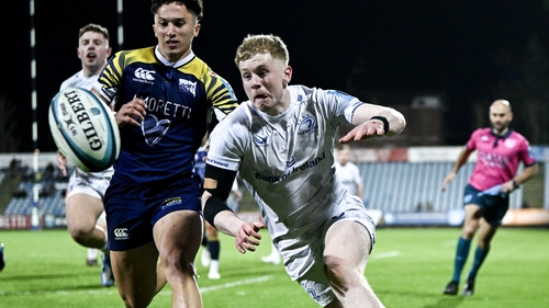 Andrew Osborne (R) recovered his own kick to score a try on his debut for Leinster