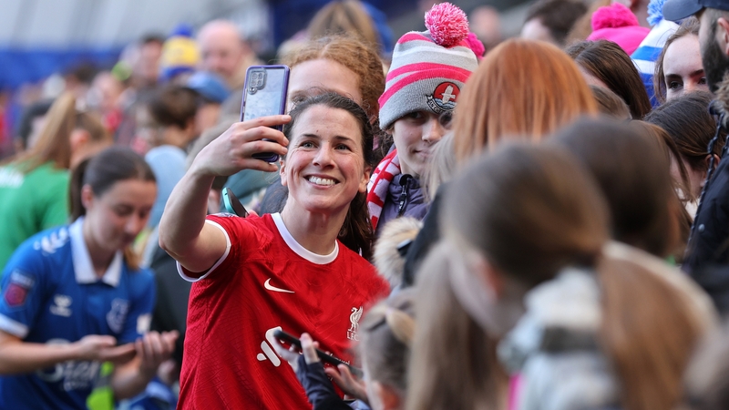 Liverpool's Niamh Fahey poses for a selfie after the draw with Everton