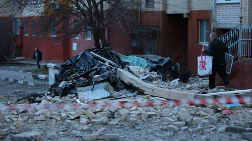 The aftermath of a Ukrainian strike on the Russian border city of Belgorod