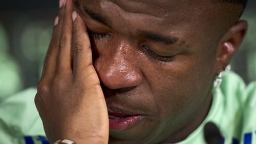 A tearful Vinicius Junior addresses the media