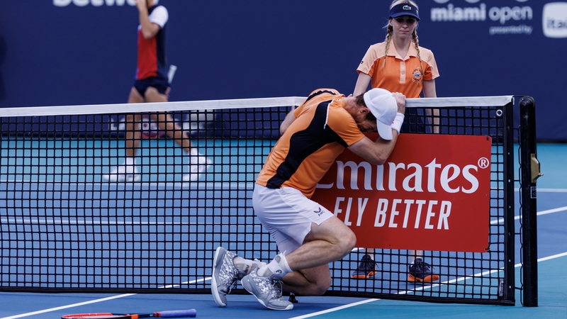 Andy Murray suffered the during a rally against Tomas Machac