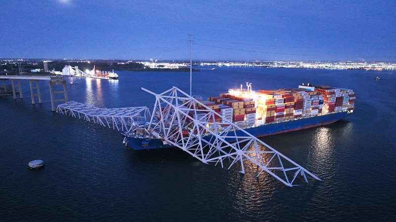 A container ship smashed into a four-lane bridge in the US port of Baltimore overnight