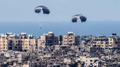 An airdrop of aid into Gaza in March