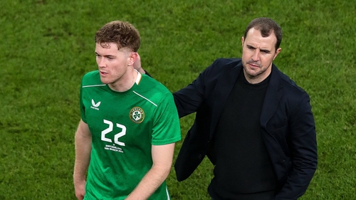Ireland interim head coach John O'Shea and Nathan Collins after the friendly defeat to Switzerland