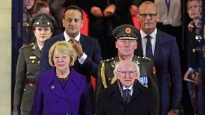 Leo Varadkar attends the inauguration of Michael D Higgins as president for a second term at Dublin Castle in 2018