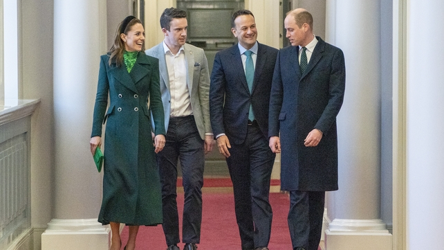 The Duke and Duchess of Cambridge walk with Leo Varadkar and partner Matt Barrett at Government Buildings in Dublin during their three-day visit to Ireland in March 2020