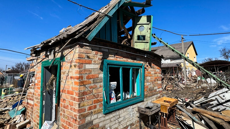 A destroyed house after a Russian drone attack in Zaporizhzhia yesterday