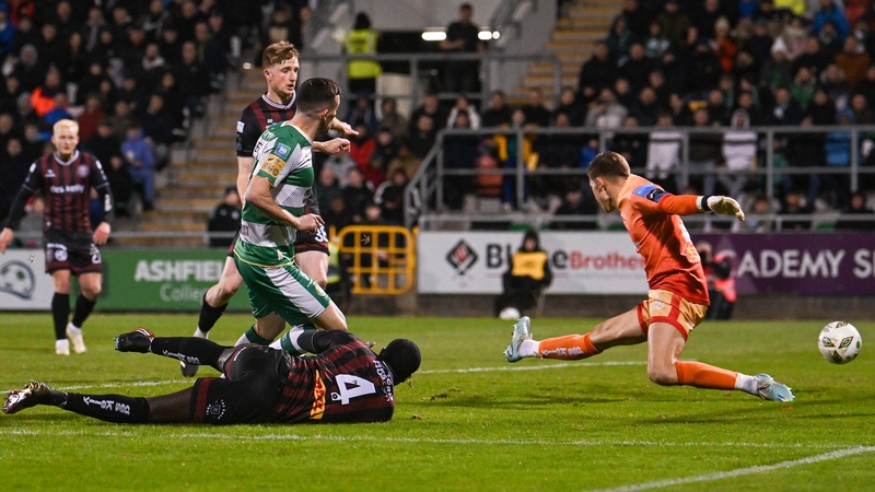 Aaron Greene beats Kacper Chorazka to score Rovers' third goal on the night