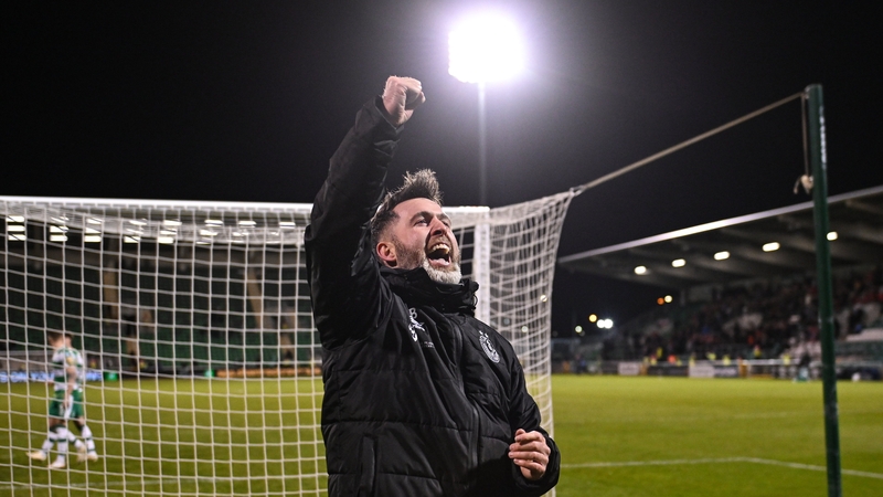 Stephen Bradley celebrates in front of the Shamrock Rovers faithful