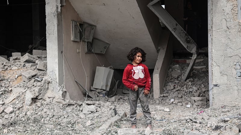 Damage to a building after overnight Israeli bombardment in Rafah, southern Gaza