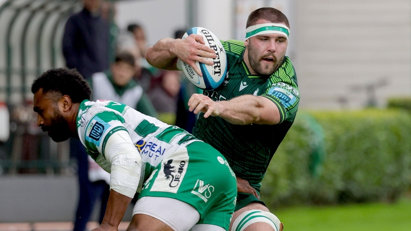 Connacht's Shamus Hurley-Langton is tackled by Onisi Ratave of Benetton