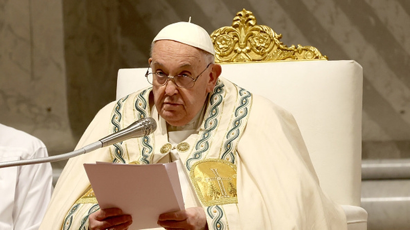 Pope Francis during the Easter Vigil Mass at St. Peter's Basilica on Saturday