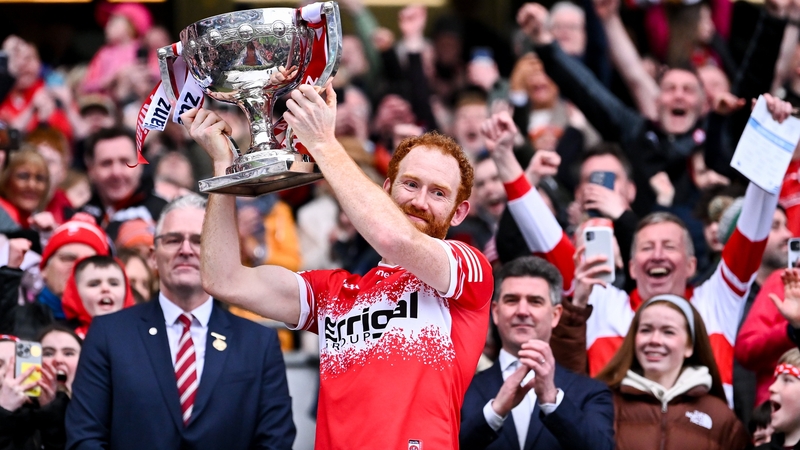 Derry captain Conor Glass lifts the Irish National Insurance Cup