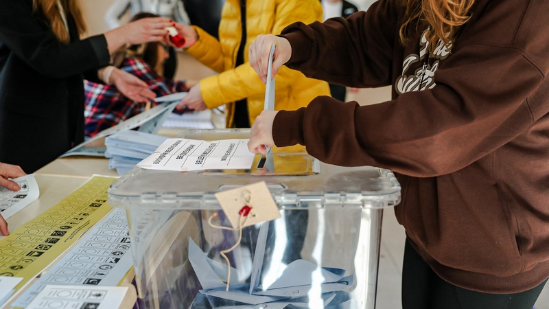 People are seen casting their vote in the elections in Izmir