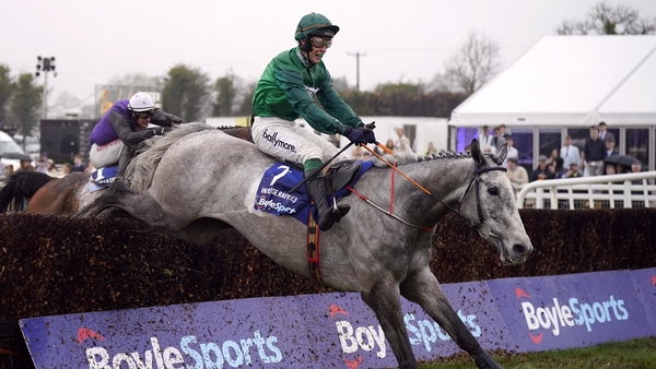 Intense Raffles and jockey J J Slevin clear a fence on their way to victory