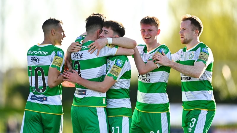 Shamrock Rovers players celebrate Darragh Burns' opener