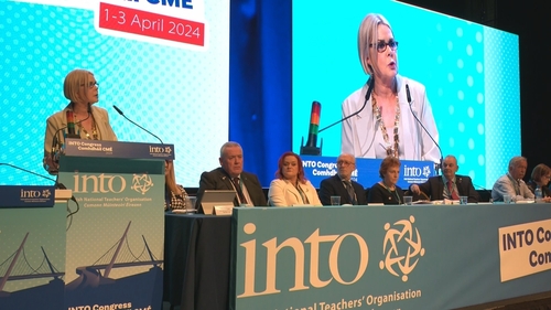 INTO President Dorothy McGinley addressing delegates at the conference in Derry