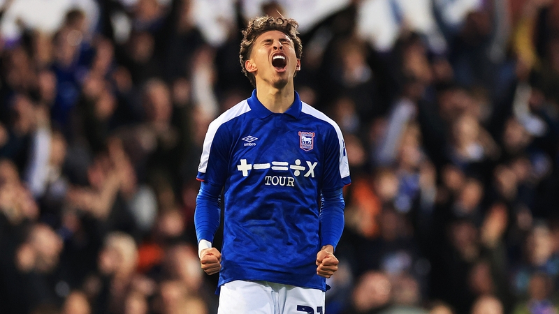 Jeremy Sarmiento celebrates his late winner for Ipswich