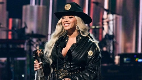 Beyoncé accepted the Innovator Award from Stevie Wonder at the iHeart Radio Music Awards