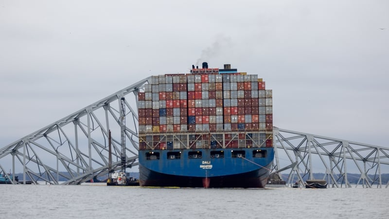 Wreckage from the collapsed Francis Scott Key Bridge rests on the cargo ship Dali. Photo: Getty Images