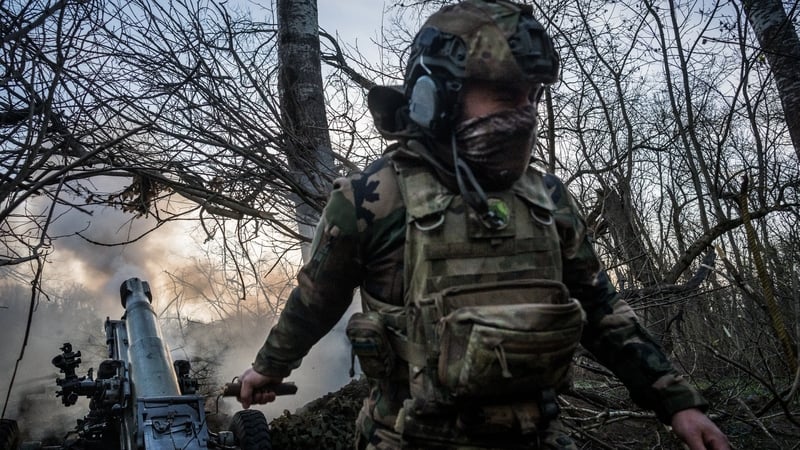 A Ukrainian soldier fires an artillery in the direction of Siversk, Donetsk Oblast, Ukraine