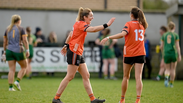 Armagh players Caroline O'Hanlon, left, and Aimee Mackin after their side's league victory over Meath in February