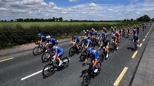 Riders in actions during the 2022 edition of Rás Tailteann