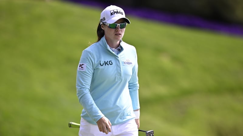 Leona Maguire arrives on the 18th green during her second round in Las Vegas