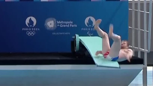 Olympic diver Alexis Jandard slipped as he prepared to dive into the water