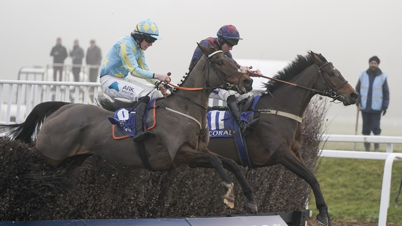 Mahler Mission (near side) finished second to the pictured Datsalrightgino in the Coral Gold Cup at Newbury on his last start