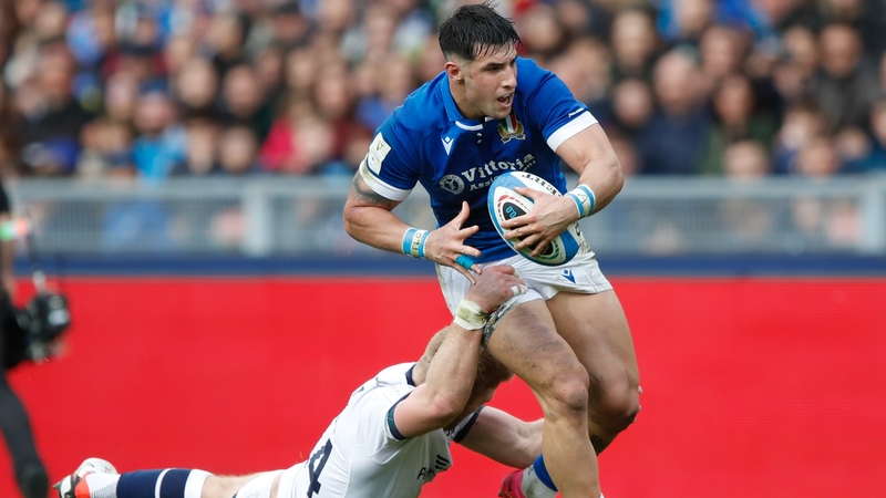 Tommaso Menoncello in action against England during this year's Six Nations