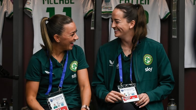 Katie McCabe (L) with Anna Patten in relaxed mood before kick-off