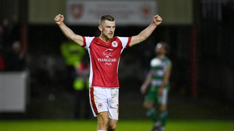 St Patrick's Athletic's Aaron Bolger celebrates at the final whistle