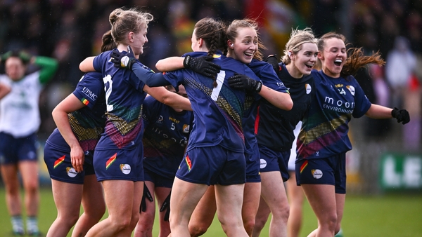The Carlow players celebrate their league success