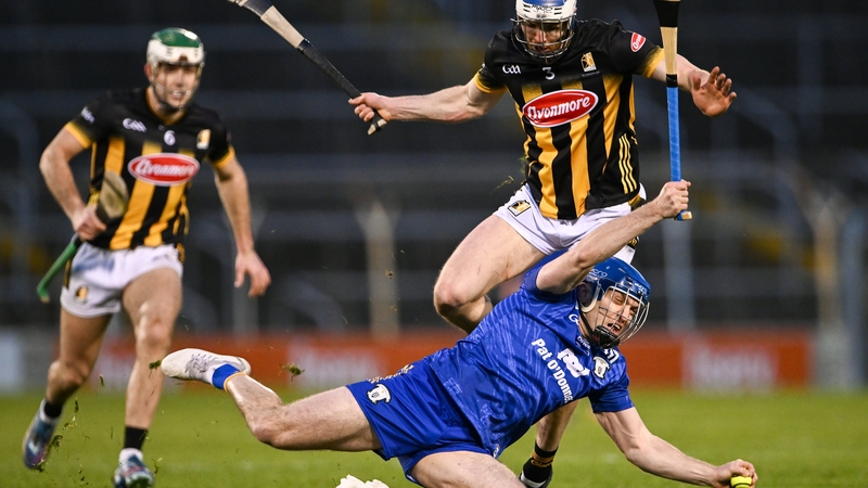 Clare's Shane O'Donnell is tackled by Huw Lawlor of Kilkenny during the Allianz Hurling League Division 1 final