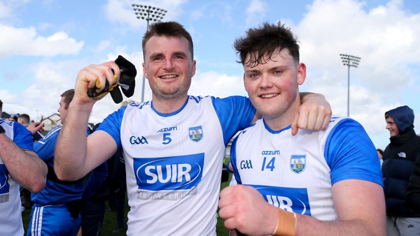 Billy O'Keeffe and Tom O'Connell celebrate a famous day for Waterford football