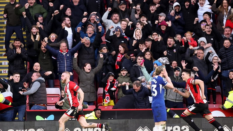 Oli McBurnie reels away as Conor Gallagher shows his disappointment