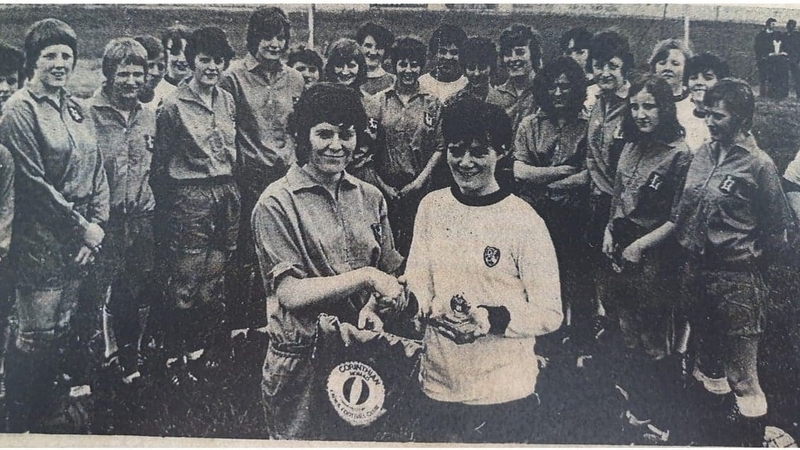 Players from Dundalk Ladies and Corinthians Nomads at the 'Ireland vs England' match on May 10th 1970. Photo: Paula Gorham