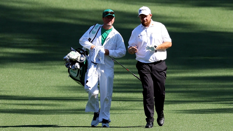 Shane Lowry and caddie Darren Reynolds on the 10th at Augusta during practice on Monday