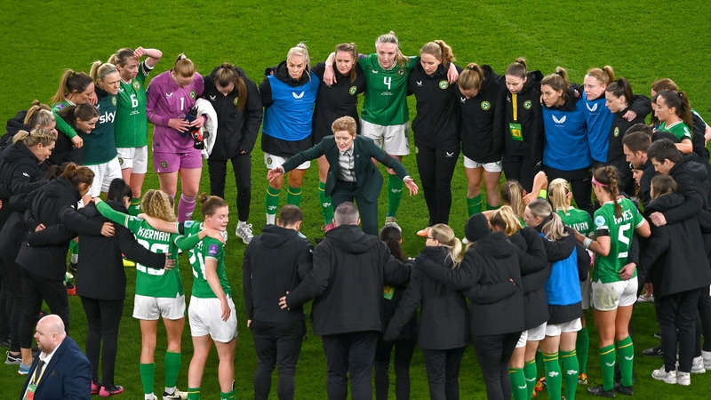 Eileen Gleeson addresses her players after Tuesday night's 2-0 loss to England