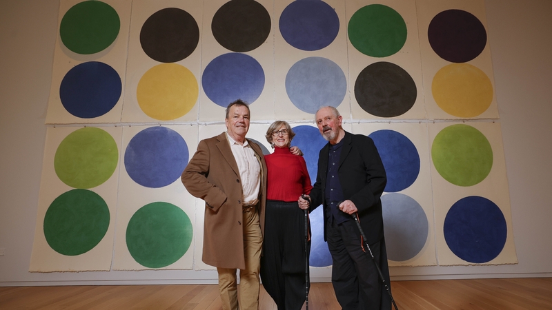 Neil Jordan pictured with Dr Barbara Dawson, Director of Hugh Lane Gallery and artist Richard Gorman