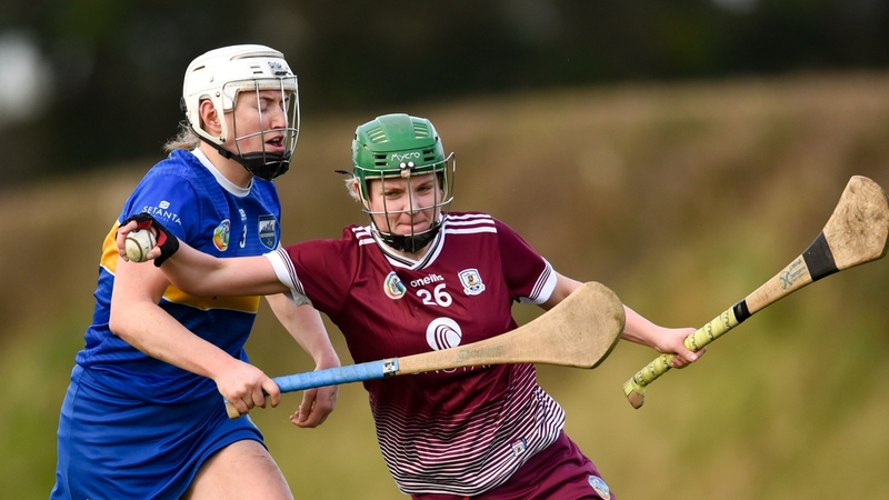 Sabina Rabbitte of Galway is tackled by Mairéad Eviston of Tipperary during the counties' league clash in February