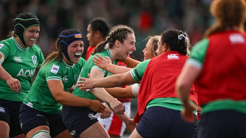 Eve Higgins celebrates Ireland's second try