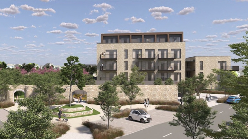 CGI of proposed central village square space