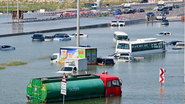 Many vehicles have been left stranded on flooded highways in Dubai after the flooding