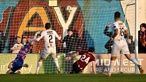 Edward McCarthy knocks home the winner for Galway United