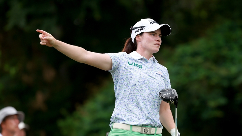 Leona Maguire reacts to her tee shot on the 15th