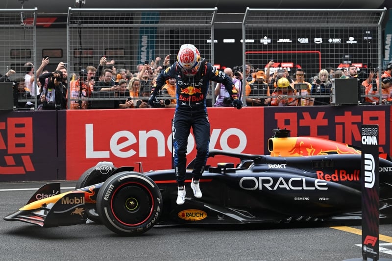 Max Verstappen celebrates his latest Grand Prix success in Shanghai
