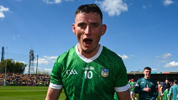 Player of the match Gearóid Hegarty celebrates after the final whistle