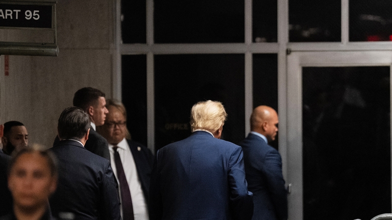 Donald Trump pictured outside the courtroom after the jury selection process last week